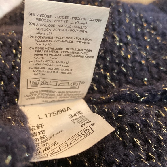 Blue Wool With Gold thread Oversized Cardigan Sweater Wool Blend Size L - Picture 7 of 9